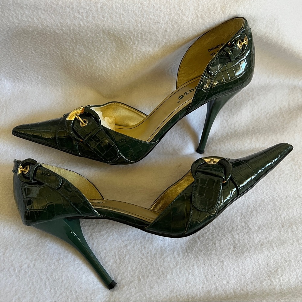 dollhouse Green Croc Pointed Toe Stilettos